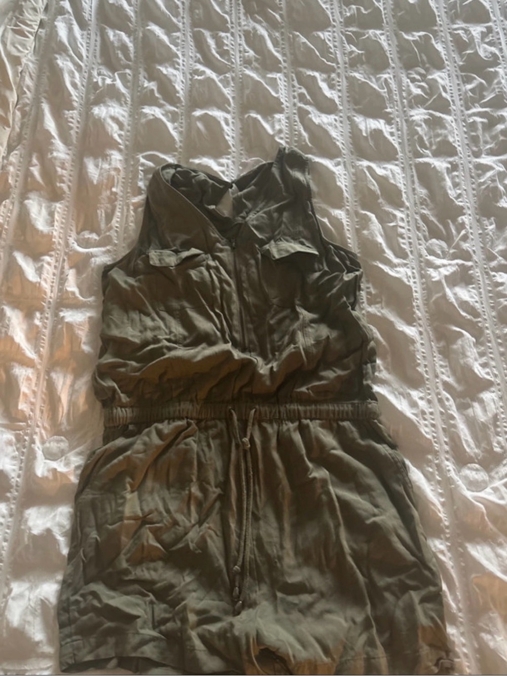 Olive & Oak Sleeveless Olive Utility Romper with Drawstring Waist